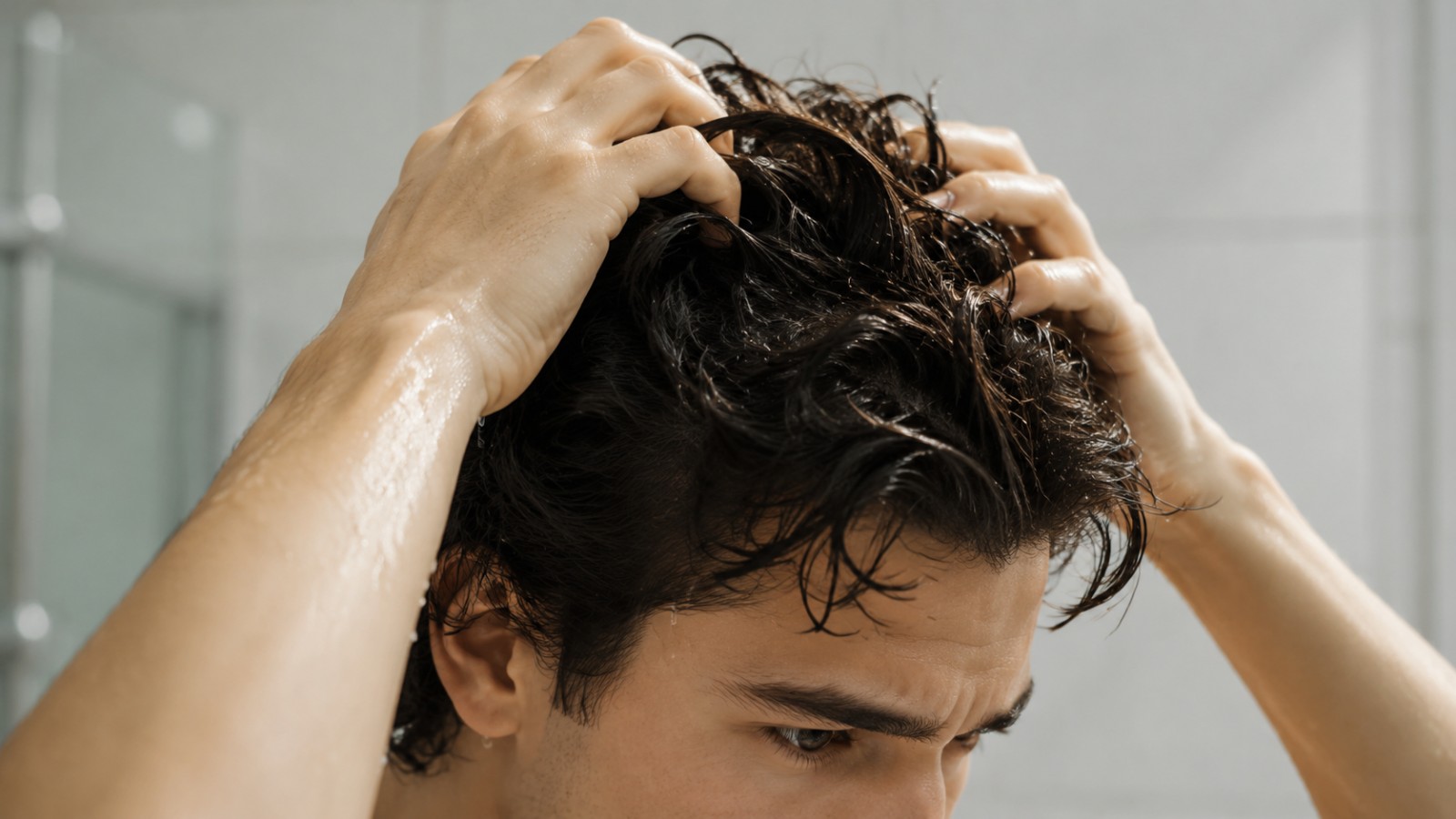 Scrunching damp hair upward encourages the natural wave clumps to form instead of falling flat.