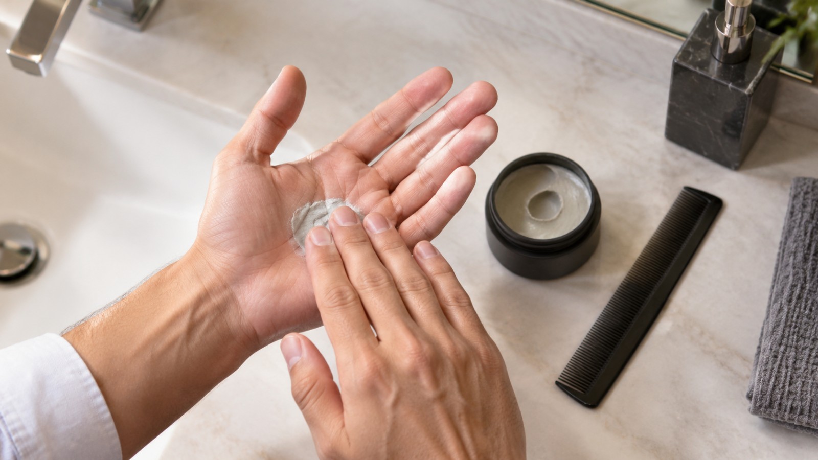 Warming the product between your palms prevents flakes and heavy patches in short hair.