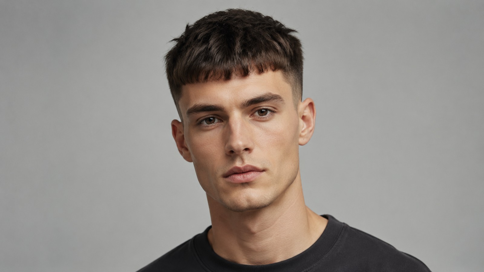 An oval face already has balanced proportions, so a close-cut, forward-swept crop simply frames it.