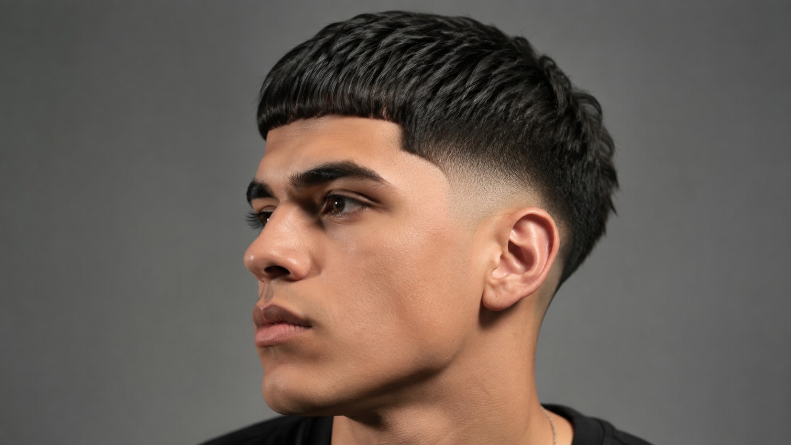 The razor-straight front line and the bald sides are what give the Edgar its unmistakable silhouette.