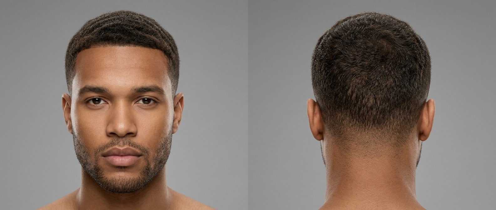 Joven con Taper Fade corto y ondulado, line-up definido y barba de tres días bien cuidada.